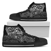 Tahiti Polynesian High Top Shoes - White Turtle Hibiscus Flowing Unisex Black - Polynesian Pride