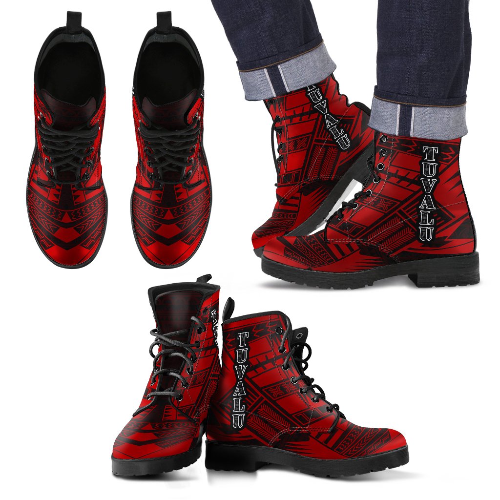 Tuvalu Leather Boots - Polynesian Tattoo Red Red - Polynesian Pride