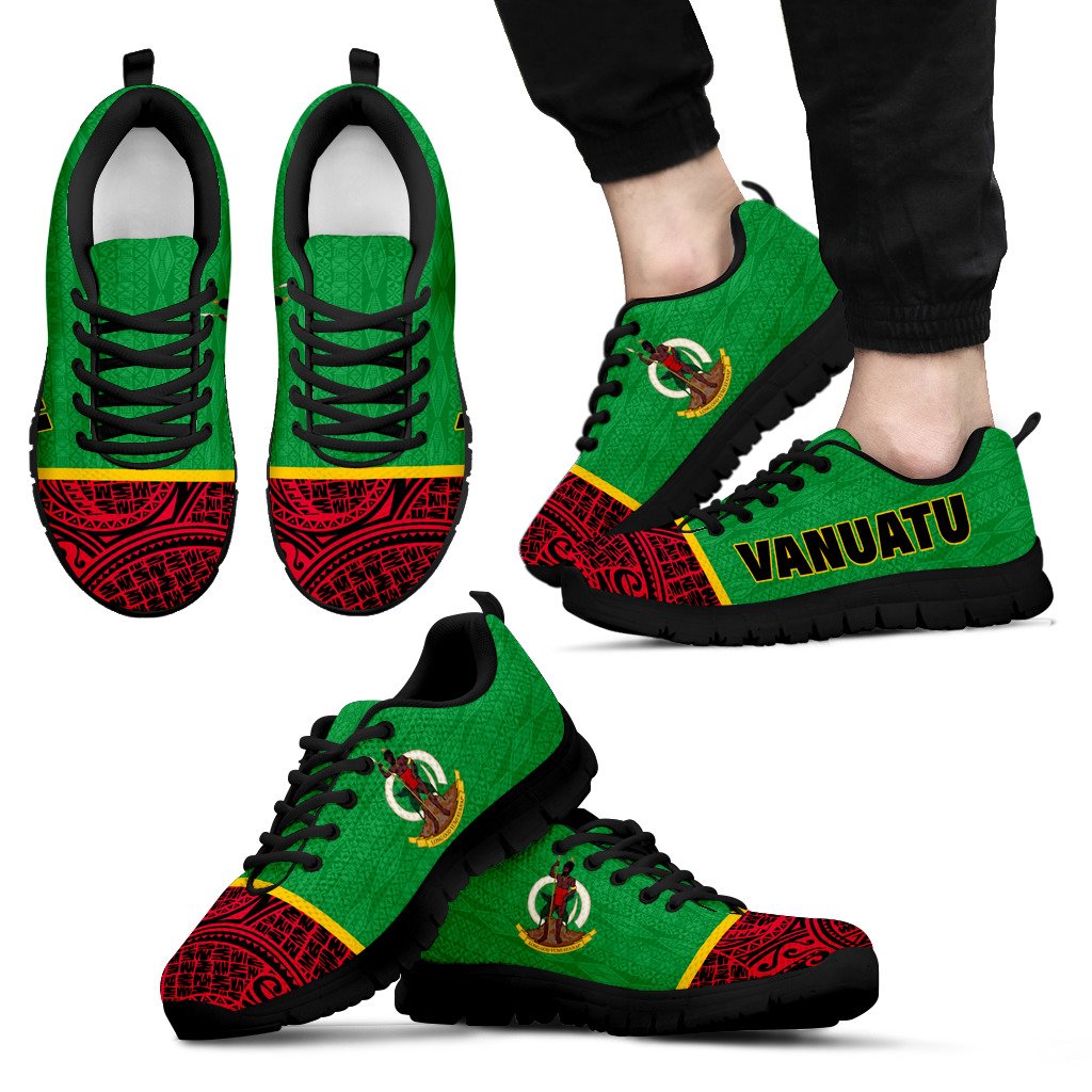 Vanuatu Sneakers - Vanuatu Coat Of Arms Melanesian Style Unisex Black - Polynesian Pride