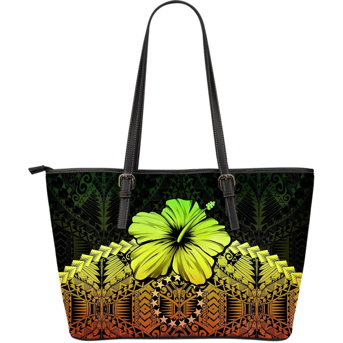 Cook Islands Leather Tote Bag - Hibiscus (Reggae) Reggae - Polynesian Pride