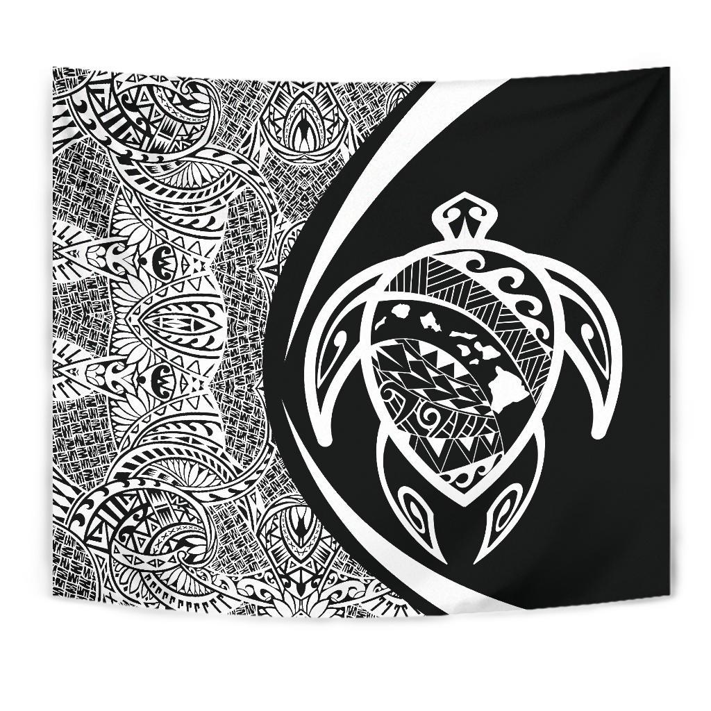 Hawaii Turtle Map Polynesian Tapestry - White - Circle Style - Polynesian Pride
