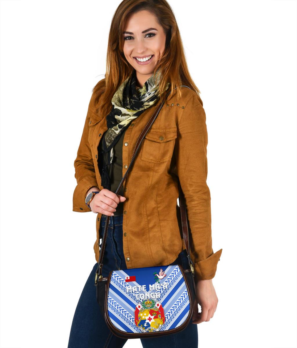 Mate Ma'a Tonga Rugby Leather Saddle Bag Polynesian Creative Style - Blue Saddle Bag One Size Blue - Polynesian Pride