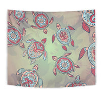 Turtle Colorful Hibiscus Background Tapestry Wall Tapestry White - Polynesian Pride