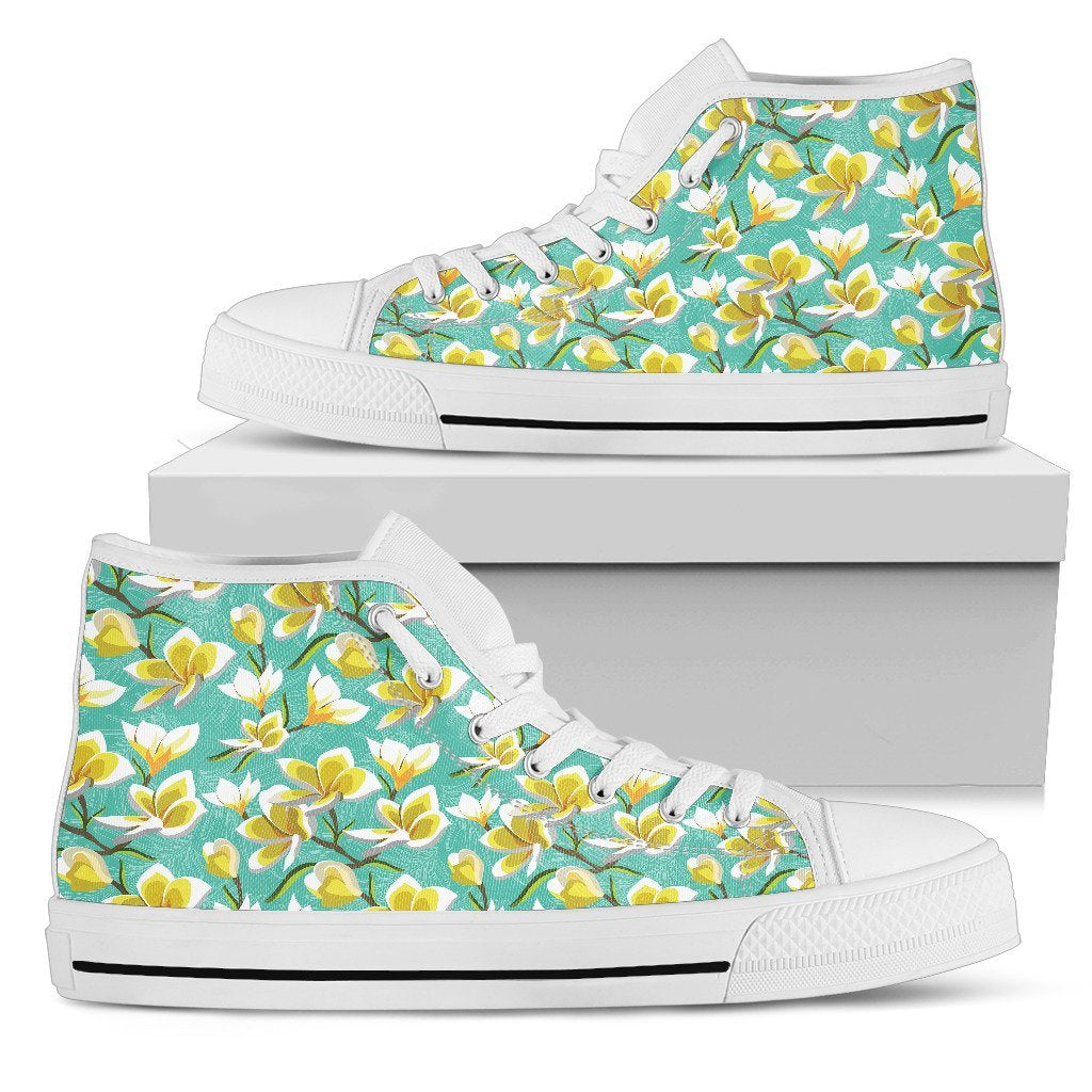 Hawaiian Shoes - Tropical Plumeria Blue High Top Shoes Womens High Top White - Polynesian Pride