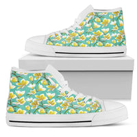 Hawaiian Shoes - Tropical Plumeria Blue High Top Shoes Womens High Top White - Polynesian Pride