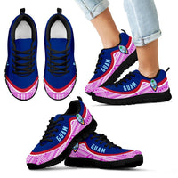 Guam Wave Sneakers - Polynesian Pattern White Pink Color Kid's Sneakers - Black - Guam Black - Polynesian Pride