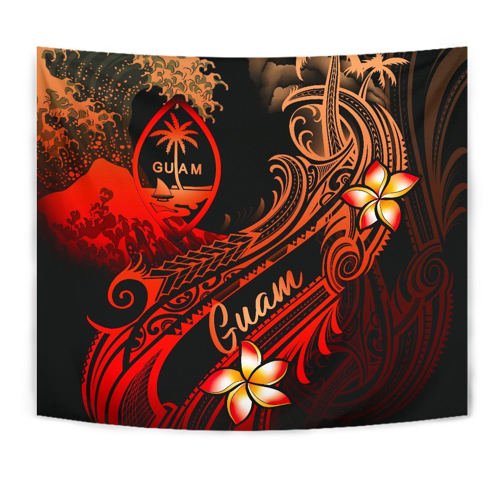 Guam Polynesian Tapestry - Plumeria Flowers And Waves - Polynesian Pride