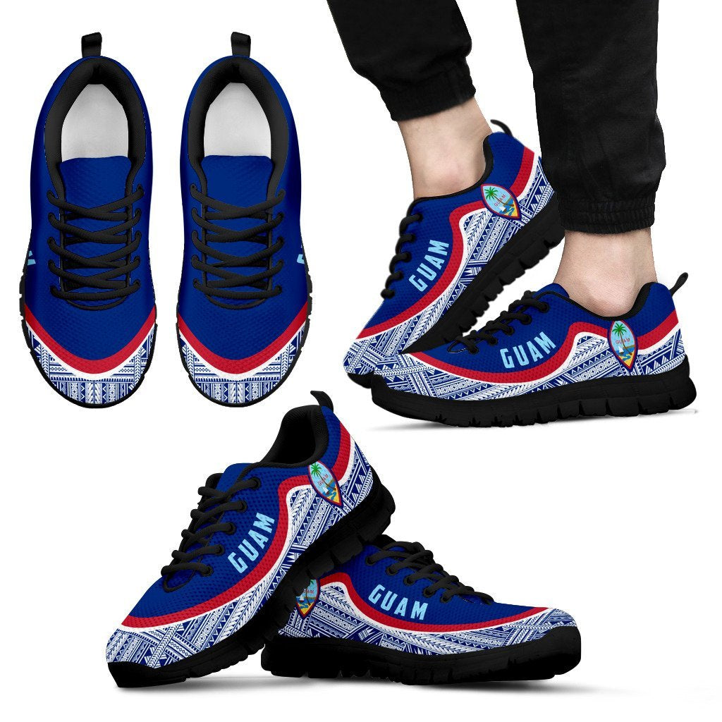 Guam Wave Sneakers - Polynesian Pattern White Blue Color Men's Sneakers - Black - Guam Black - Polynesian Pride