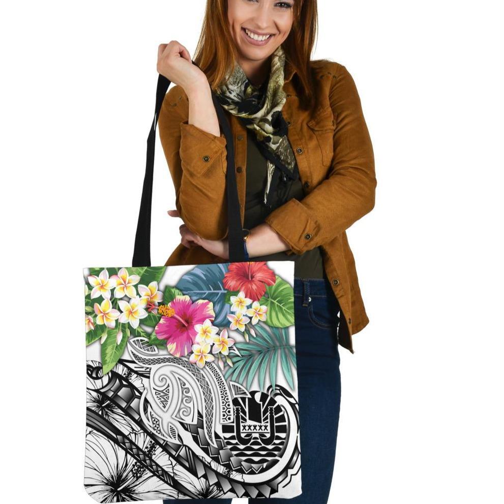 Tahiti Polynesian Tote Bag - Summer Plumeria (White) Tote Bag One Size White - Polynesian Pride