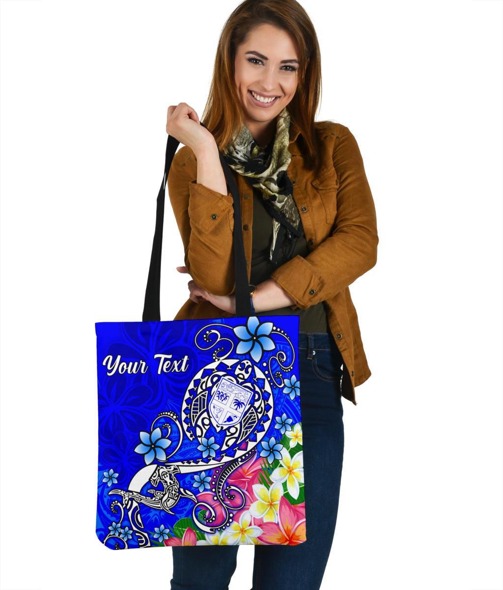 Fiji Custom Personalised Tote Bags - Turtle Plumeria (Blue) Tote Bag One Size Blue - Polynesian Pride