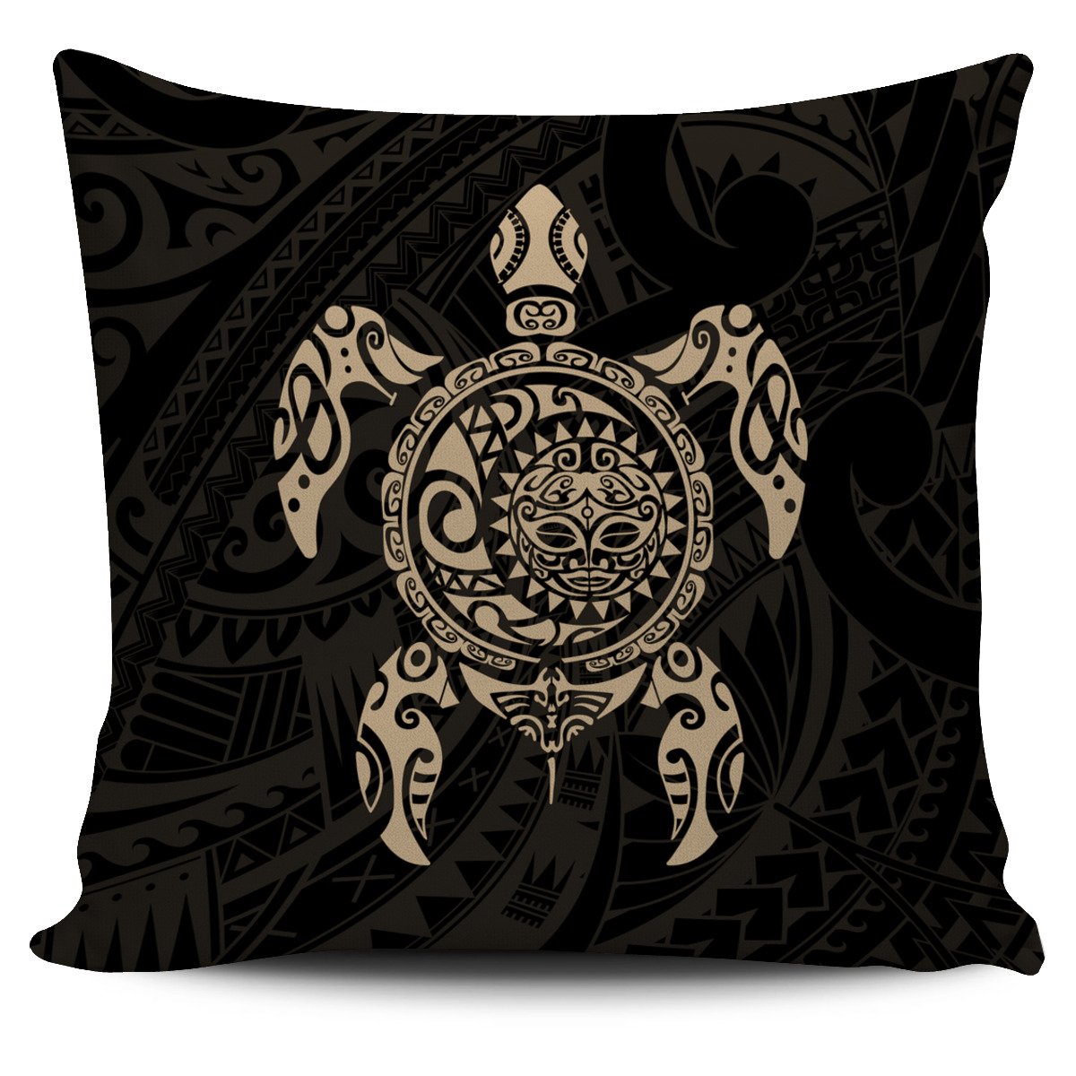 Turtle Maori Tattoo Pillow Cover Gold - Polynesian Pride