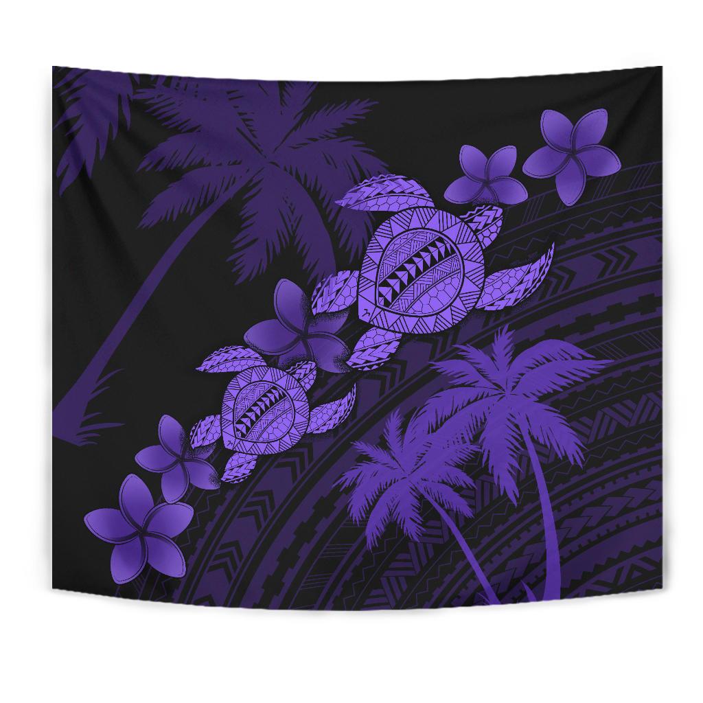 Hawaii Turtle Plumeria Coconut Tree Polynesian Tapestry - Purple - Polynesian Pride