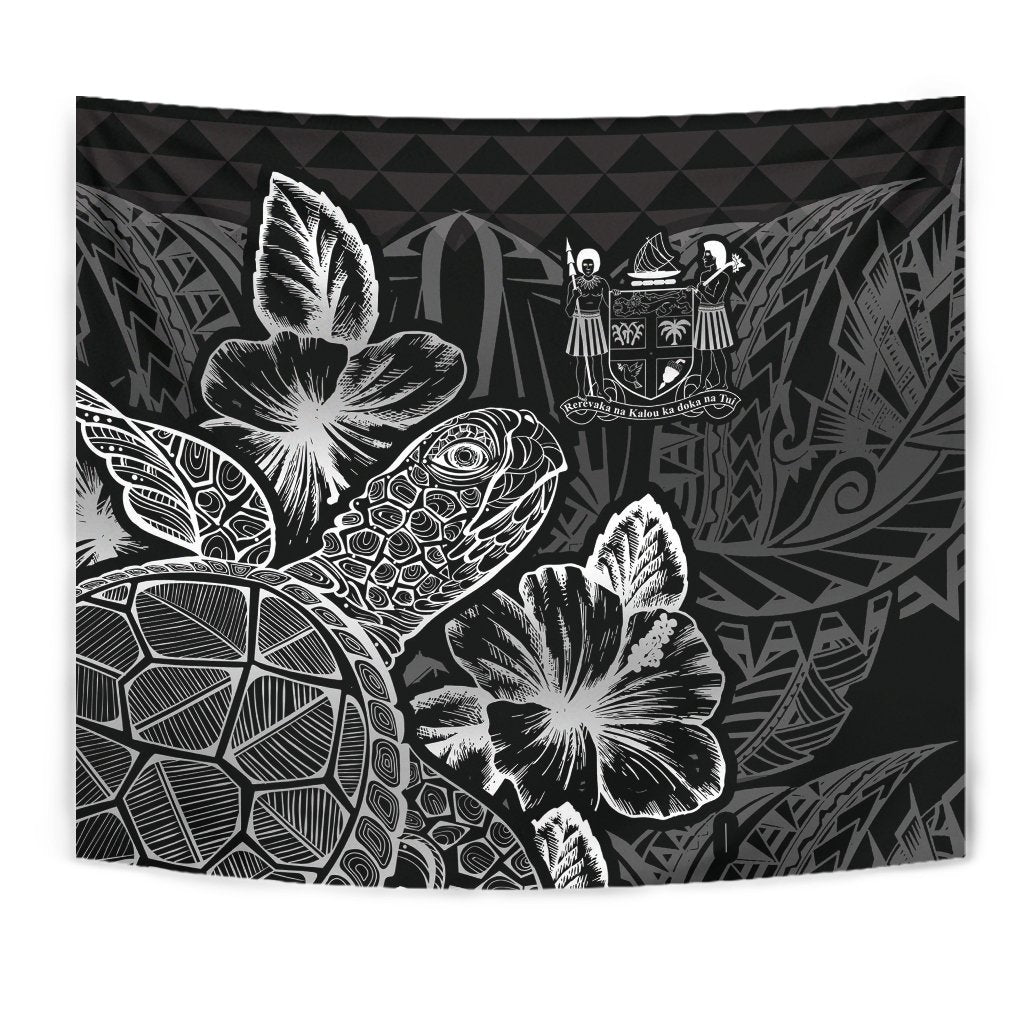 Fiji Tapestry - Turtle Hibiscus Pattern Black - Polynesian Pride
