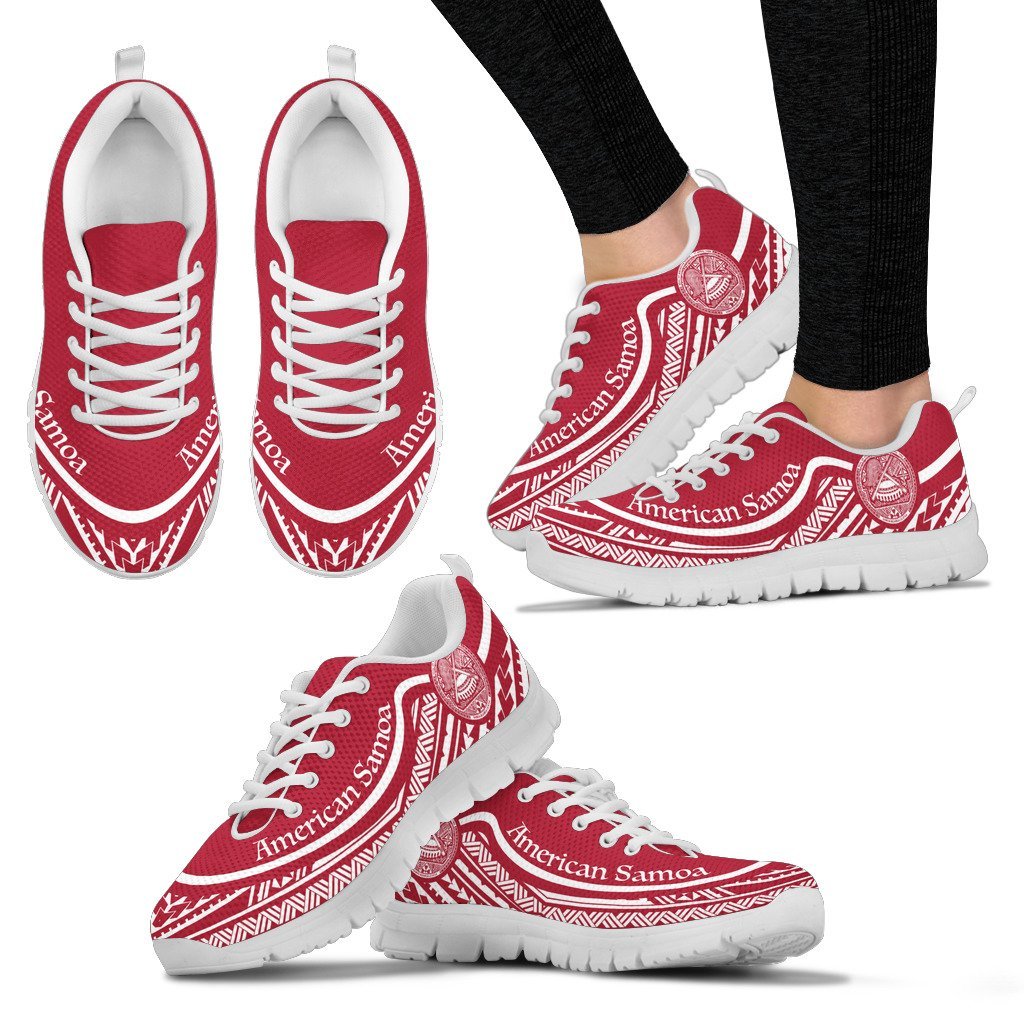 American Samoa Wave Sneakers White Red Color Women's Sneakers - White - American Samoa White - Polynesian Pride
