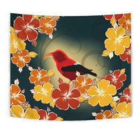 Honeycreeper Hibiscus Tapestry Wall Tapestry Black - Polynesian Pride