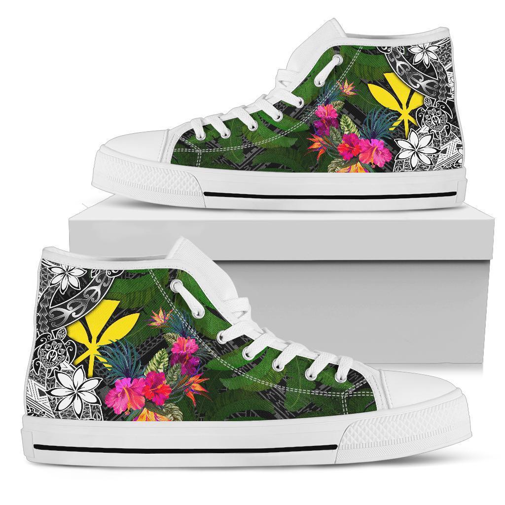 Hawaii High Top Shoes - Turtle Plumeria Banana Leaf Unisex White - Polynesian Pride