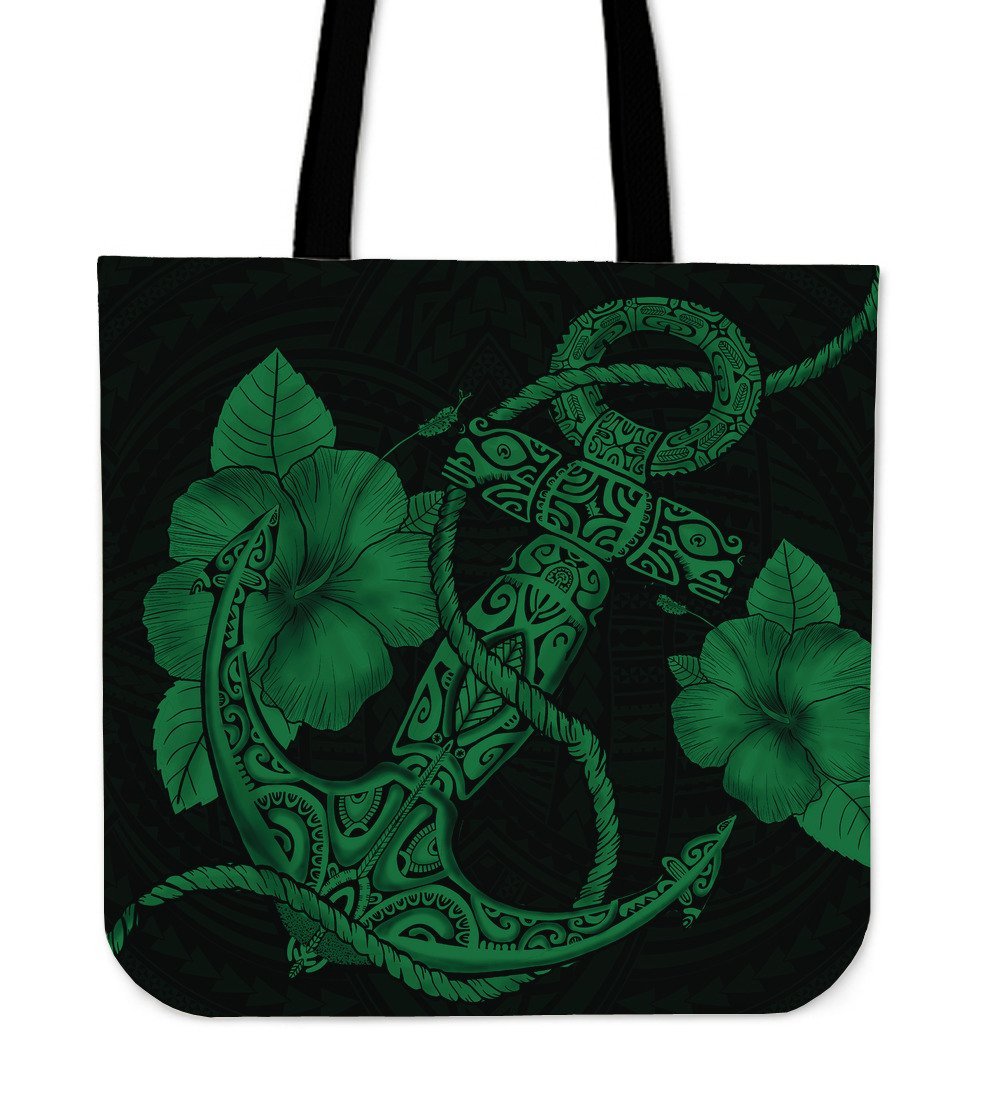 Anchor Green Poly Tribal Tote Bag Tote Bag One Size Green - Polynesian Pride