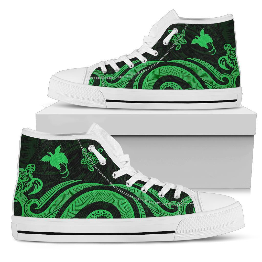 Papua New Guinea High Top Canvas Shoes - Green Tentacle Turtle Unisex White - Polynesian Pride