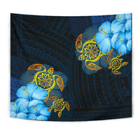 Hawaii Tapestry - Turtle Hibiscus Pattern Hawaiian Tapesty - Blue - Polynesian Pride
