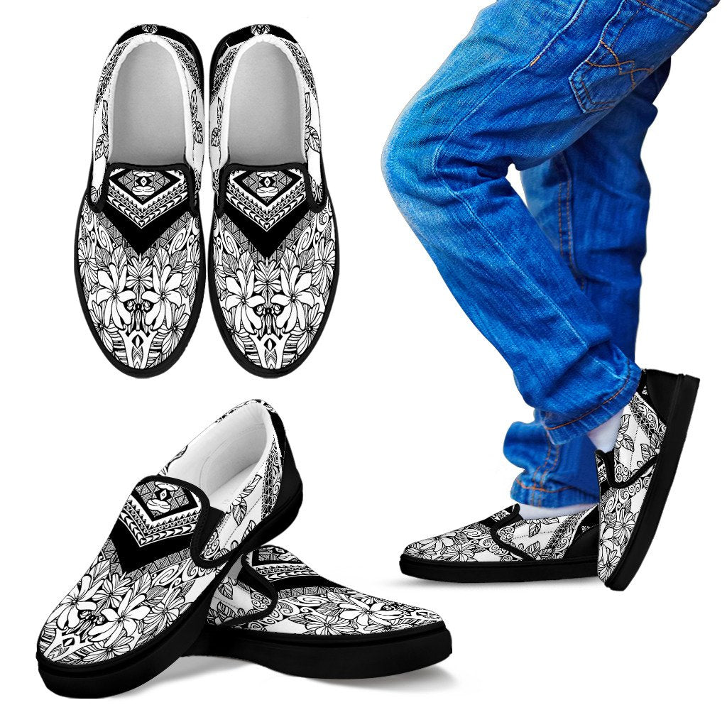 Polynesian Slip Ons 07 Kid Black - Polynesian Pride