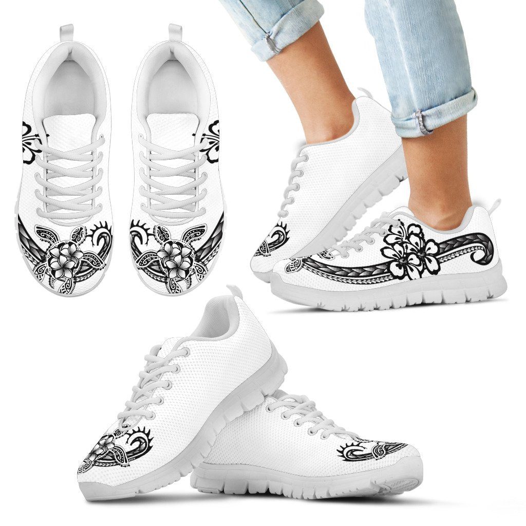 Hawaii Turtle And Hibiscus Polynesian Sneakers Kid's Sneakers White - Polynesian Pride