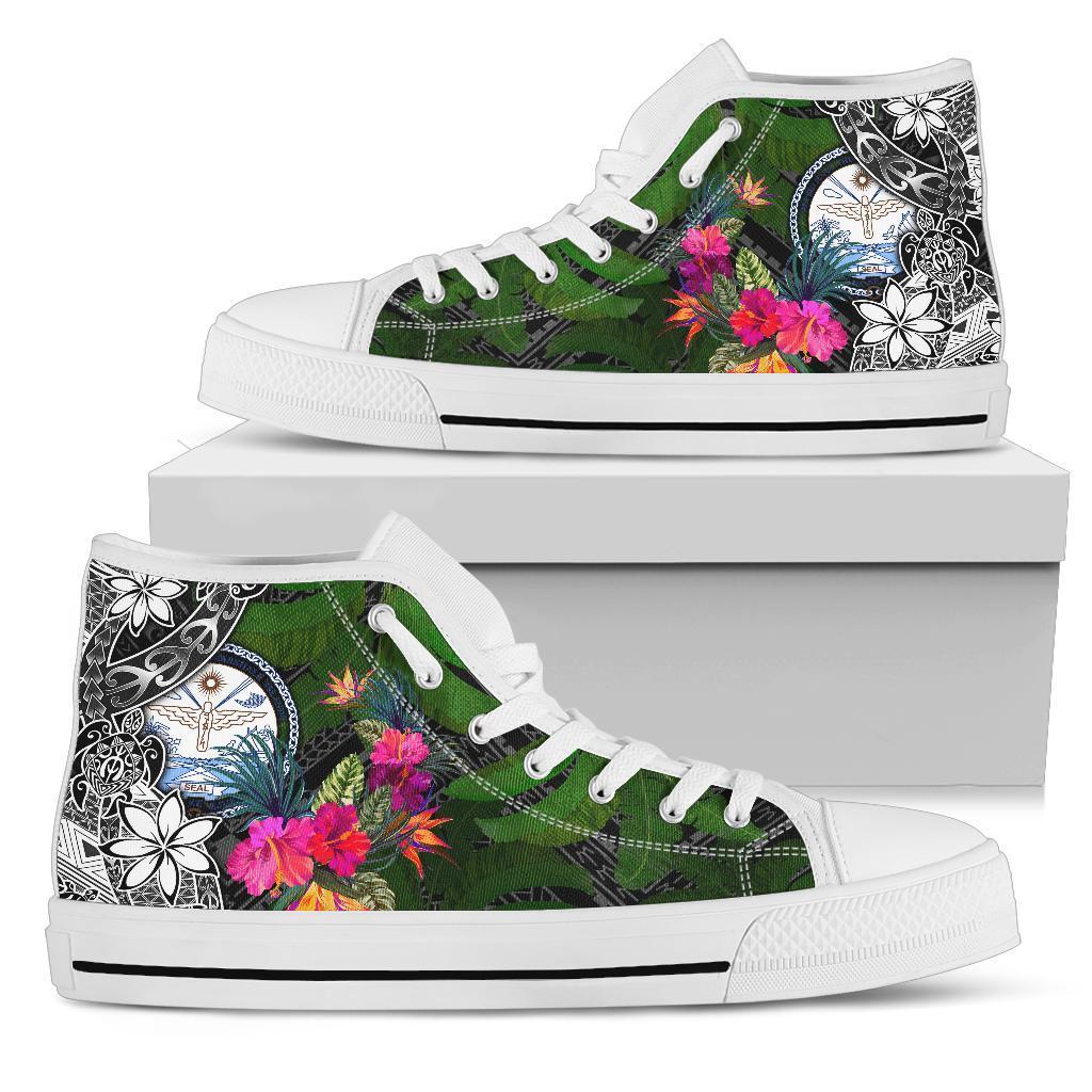 Marshall Islands High Top Shoes - Turtle Plumeria Banana Leaf Crest Unisex White - Polynesian Pride