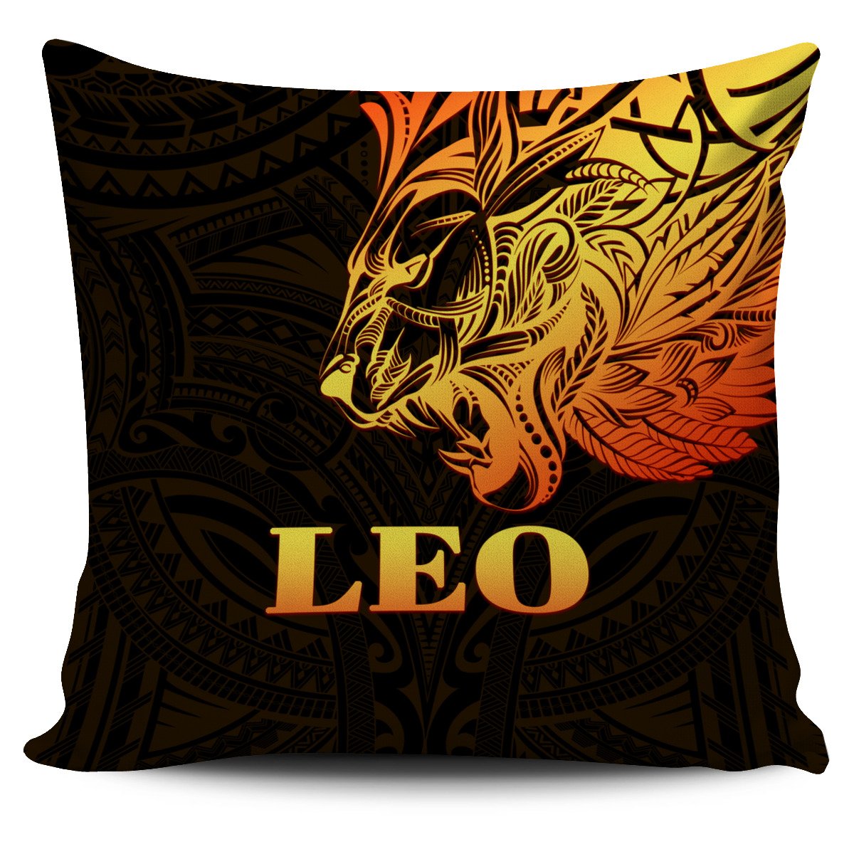 Sun In Leo Zodiac Pillow Cover Polynesian Tattoo Simple - Orange Black Pillow Cover One Size Orange - Polynesian Pride