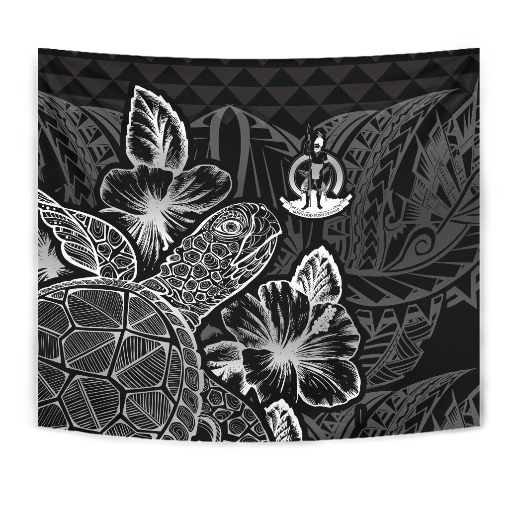 Vanuatu Tapestry - Turtle Hibiscus Pattern Black - Polynesian Pride