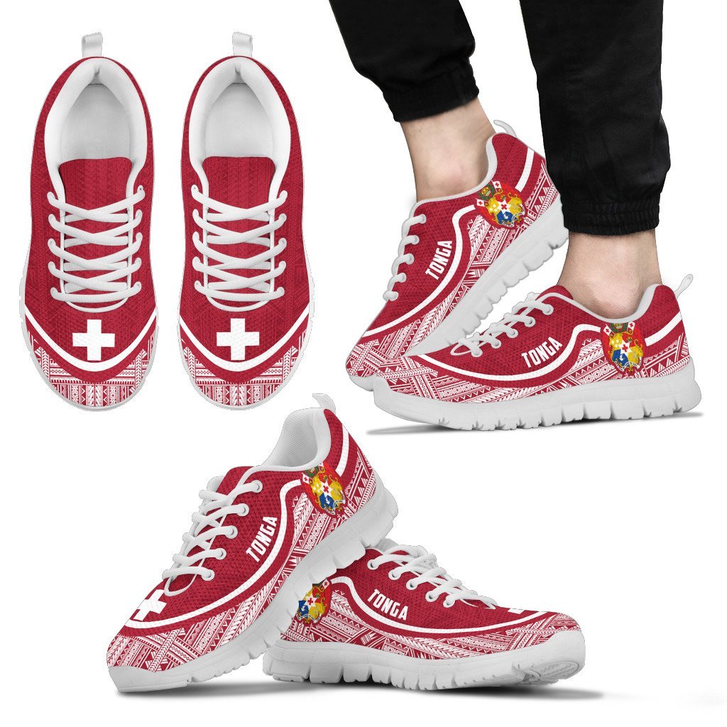 Tonga Wave Sneakers - Polynesian Pattern White Red Color Men's Sneakers - White - Tonga White - Polynesian Pride
