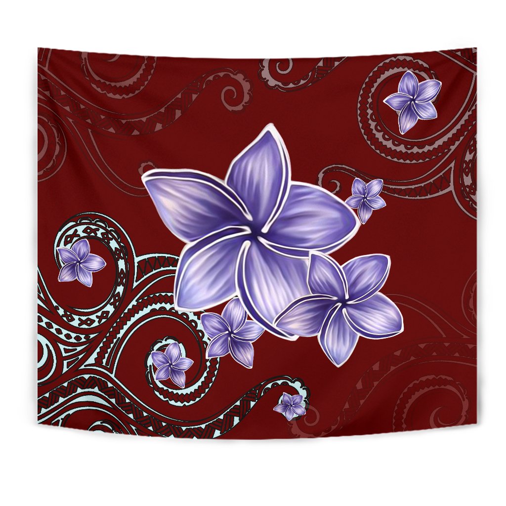 Plumeria Violet Polynesia Red Tapestry Wall Tapestry Red - Polynesian Pride