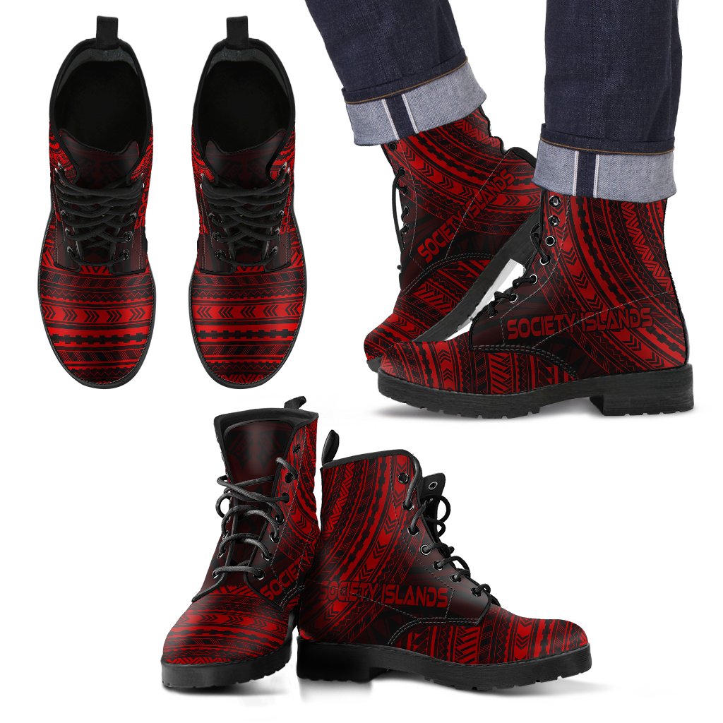Society Islands Leather Boots - Polynesian Red Chief Version Black - Polynesian Pride
