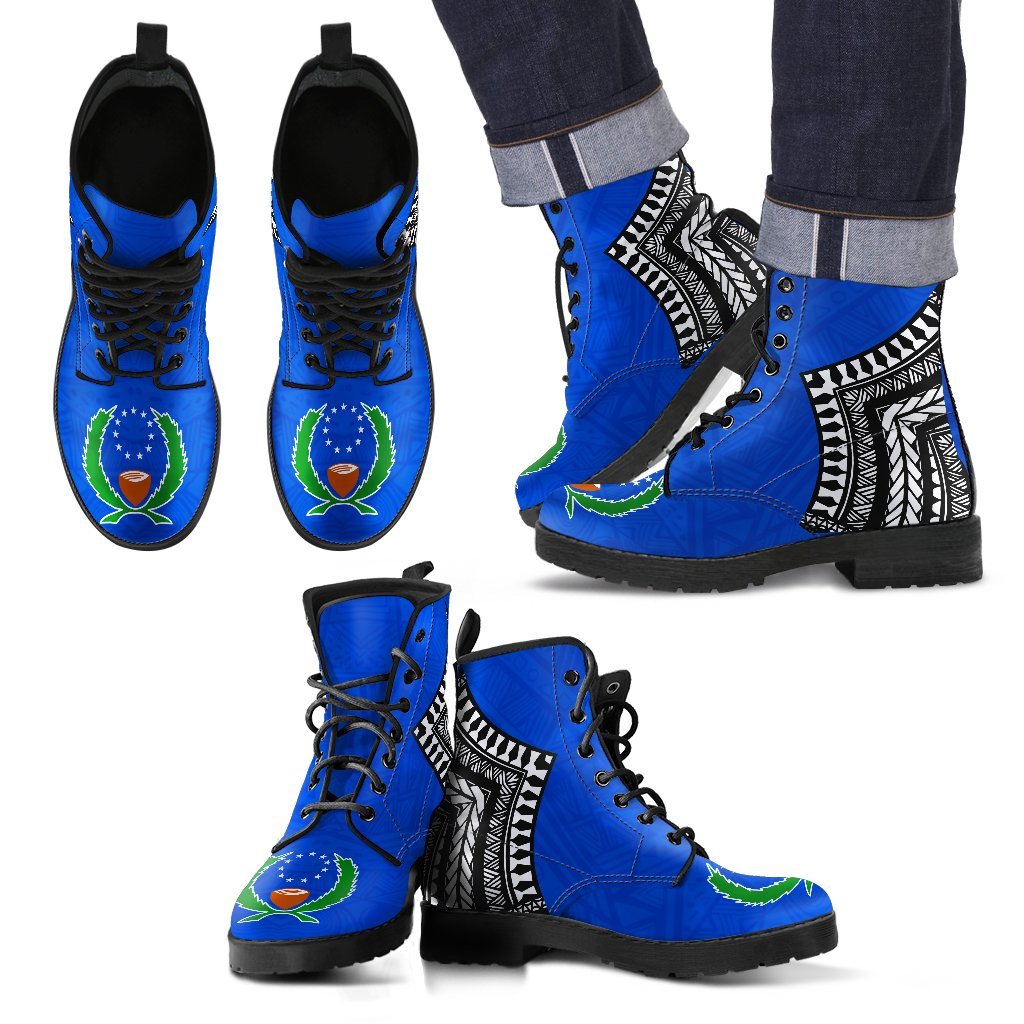 Pohnpei Flag Leather Boots Micronesian Pattern Blue - Polynesian Pride