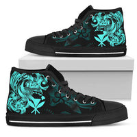Polynesian Hawaii High Top Shoes - Kanaka Maoli Blue Turtle Unisex Black - Polynesian Pride