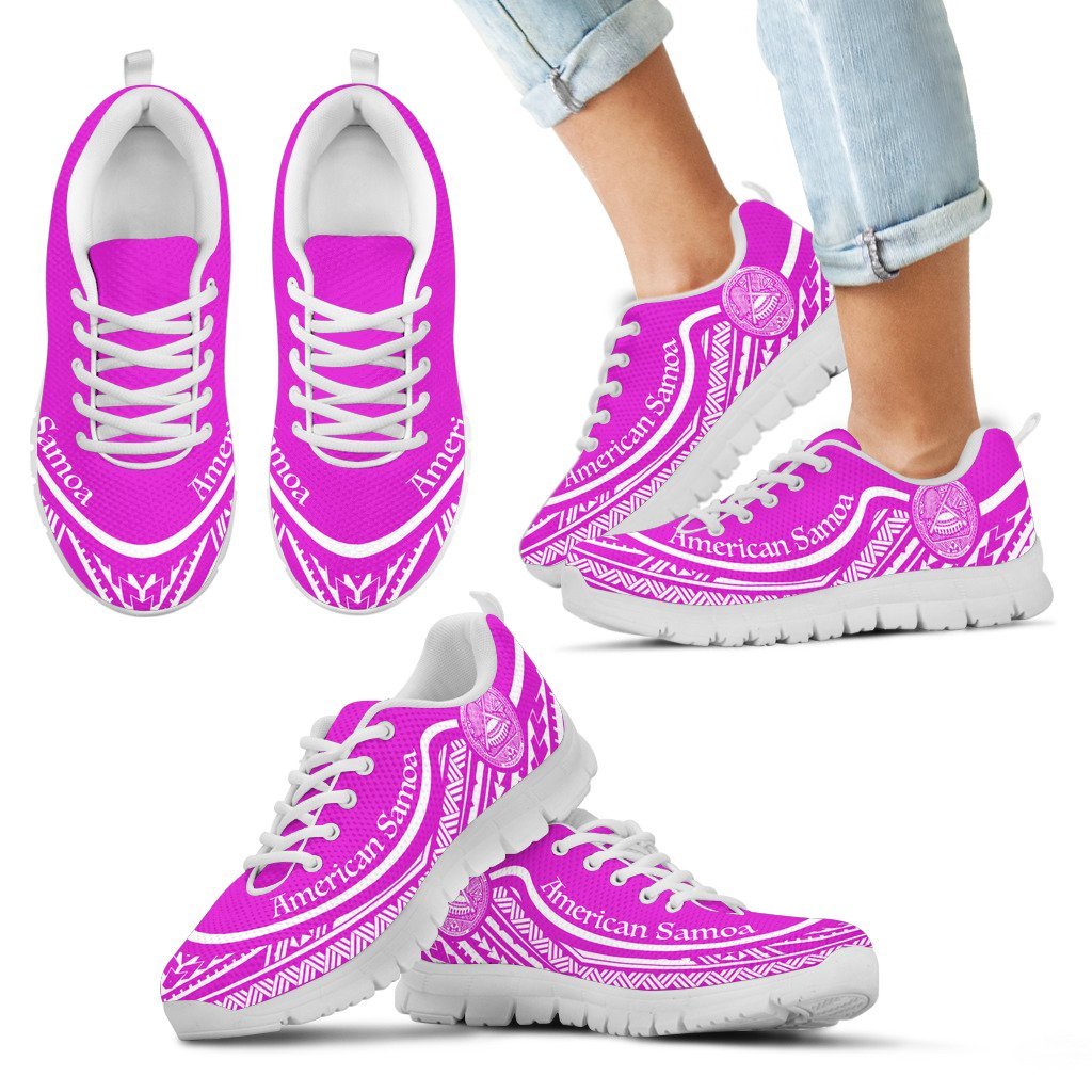 American Samoa Wave Sneakers White Pink Color Kid's Sneakers - White - American Samoa White - Polynesian Pride