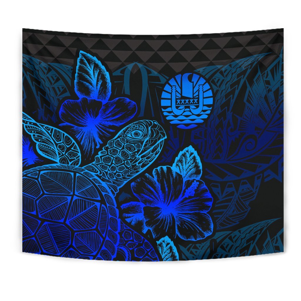 Tahiti Tapestry - Turtle Hibiscus Pattern Blue - Polynesian Pride
