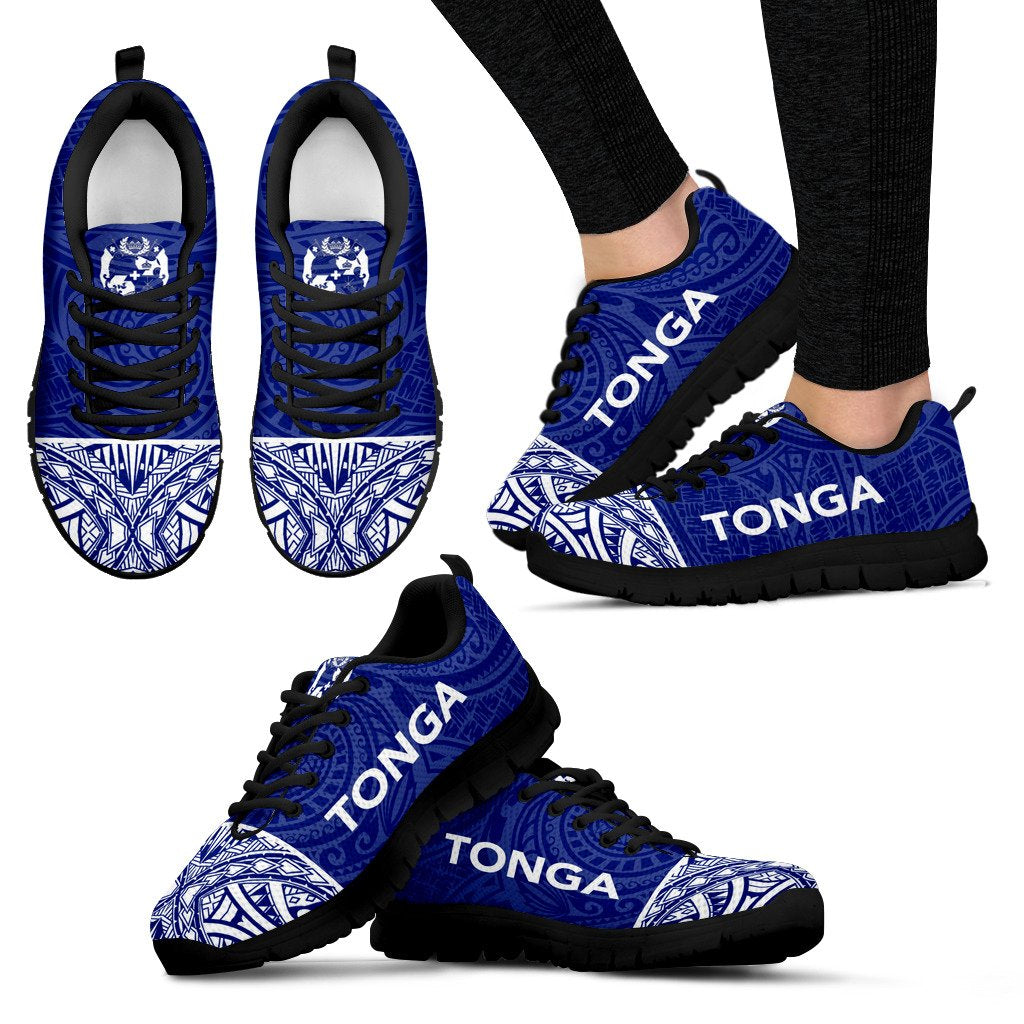 Tonga Sneakers - Tonga Coat Of Arms Polynesian Tattoo Blue Style - Polynesian Pride