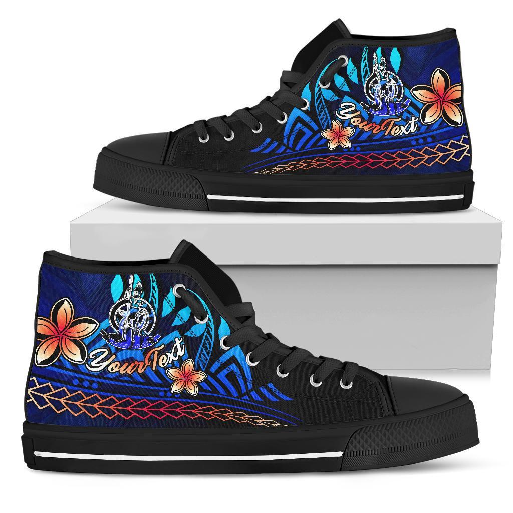 Vanuatu Custom Personalised High Top Shoes Blue - Vintage Tribal Mountain Unisex Black - Polynesian Pride