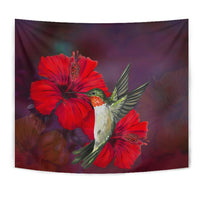 Hibiscus Hummingbird Tapestry Wall Tapestry Black - Polynesian Pride