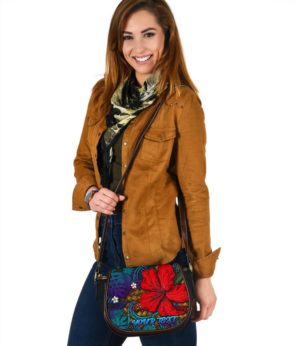 Hawaii Lauhala Hibiscus Polynesian Tropical Canvas Saddle Bag Purple - Wake Style - AH One Size Purple Canvas Saddle Bag - Polynesian Pride