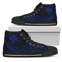 Hawaiian Kanaka State Tattoo Swirly Blue Polynesian High Top Shoes Womens High Top Black - Polynesian Pride