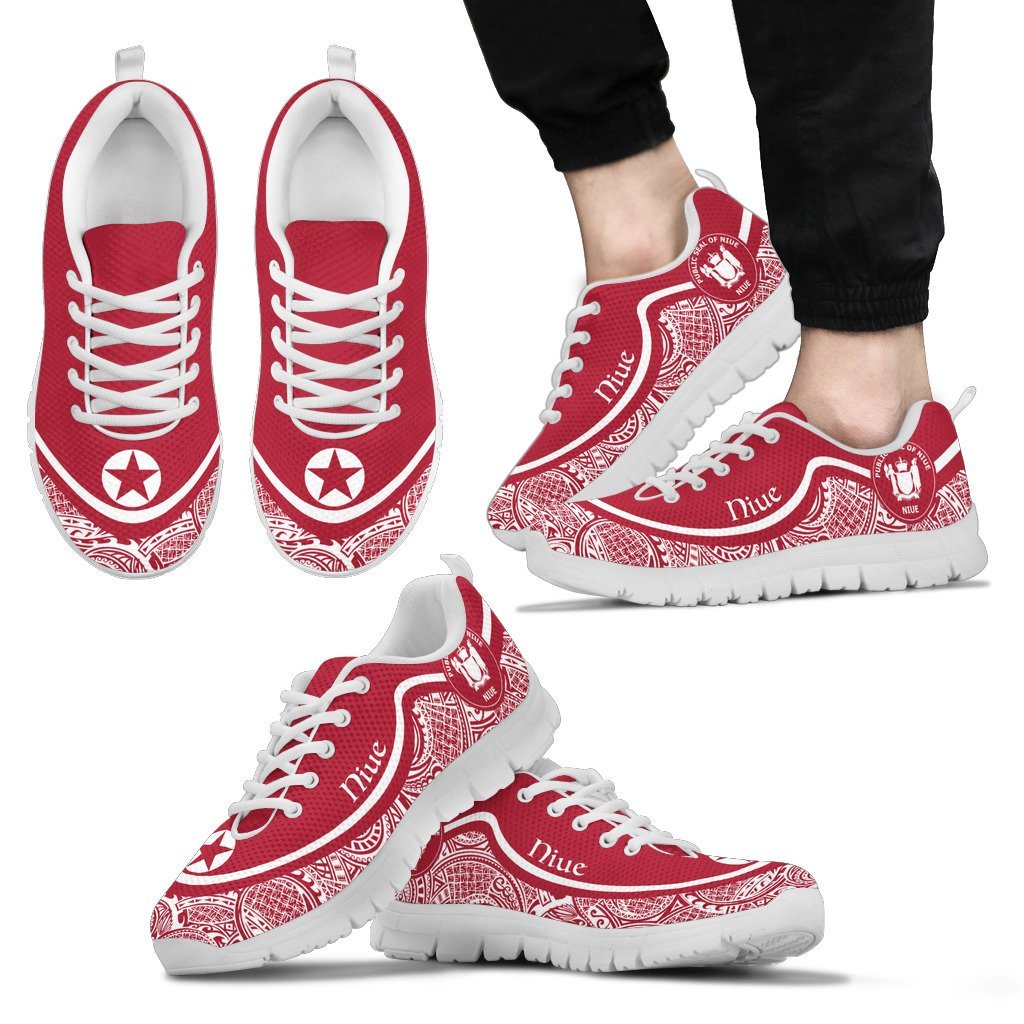 Niue Wave Sneakers - Polynesian Pattern White Red Color Men's Sneakers - White - Niue White - Polynesian Pride
