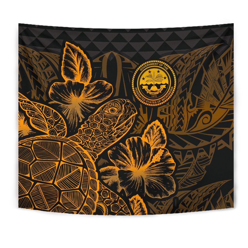 Federated States Of Micronesia Tapestry - Turtle Hibiscus Pattern Gold - Polynesian Pride