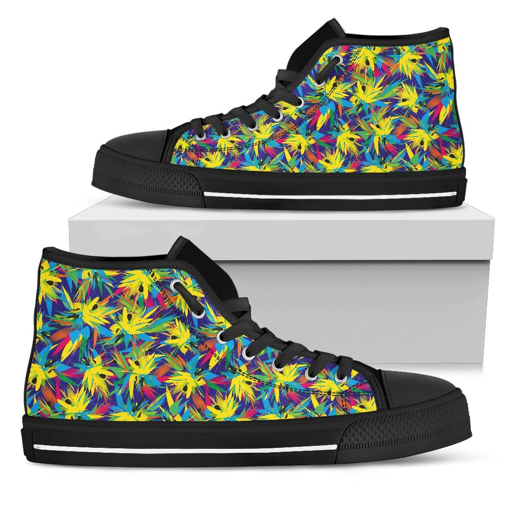 Hawaiian Shoes - Tropical Pattern Mix High Top Shoes Womens High Top Black - Polynesian Pride