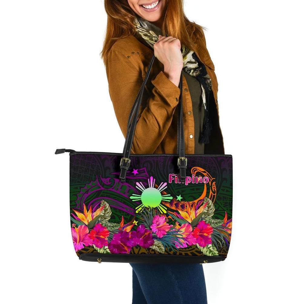 The Philippines Large Leather Tote - Summer Hibiscus Reggae - Polynesian Pride