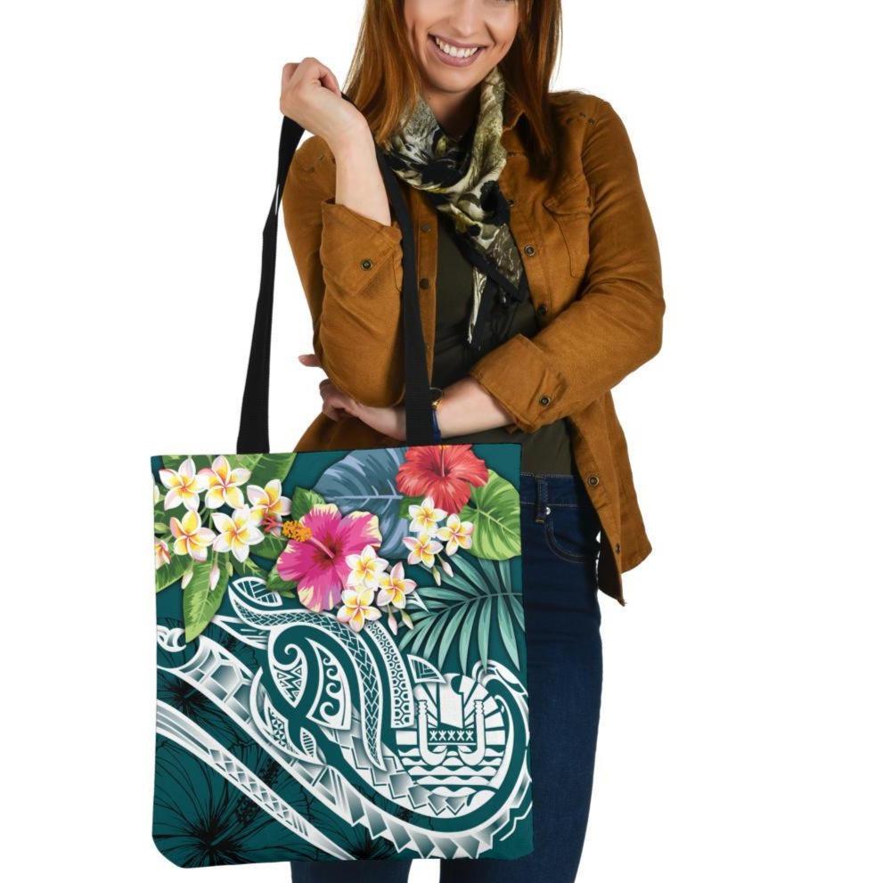 Tahiti Polynesian Tote Bags - Summer Plumeria (Turquoise) Tote Bag One Size Turquoise - Polynesian Pride