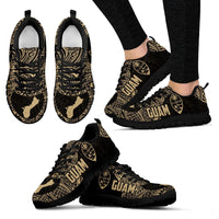 Guam Map and Coat of Arms with Polynesian Pattern Sneakers - Cullinan Style Women's Sneakers - Black - TH0 Black - Polynesian Pride