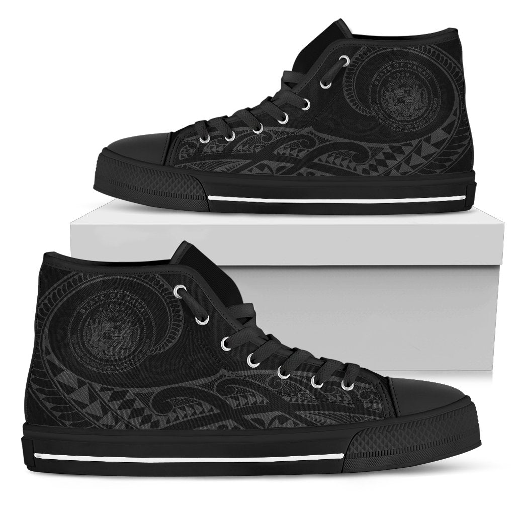Hawaii State Tattoo Swirly Gray Polynesian High Top Shoes Womens High Top Black - Polynesian Pride