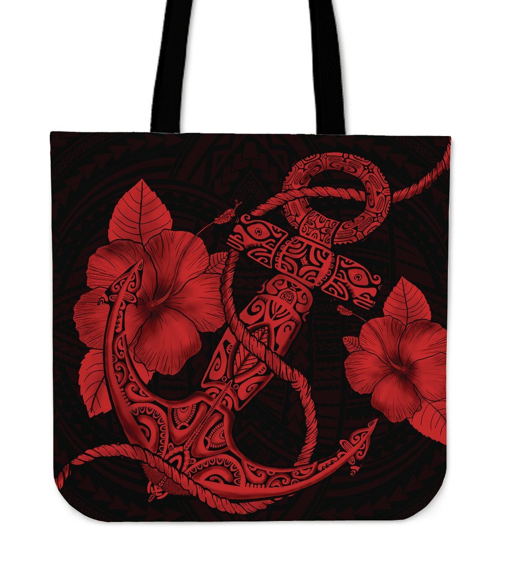 Anchor Red Poly Tribal Tote Bag Tote Bag One Size Red - Polynesian Pride