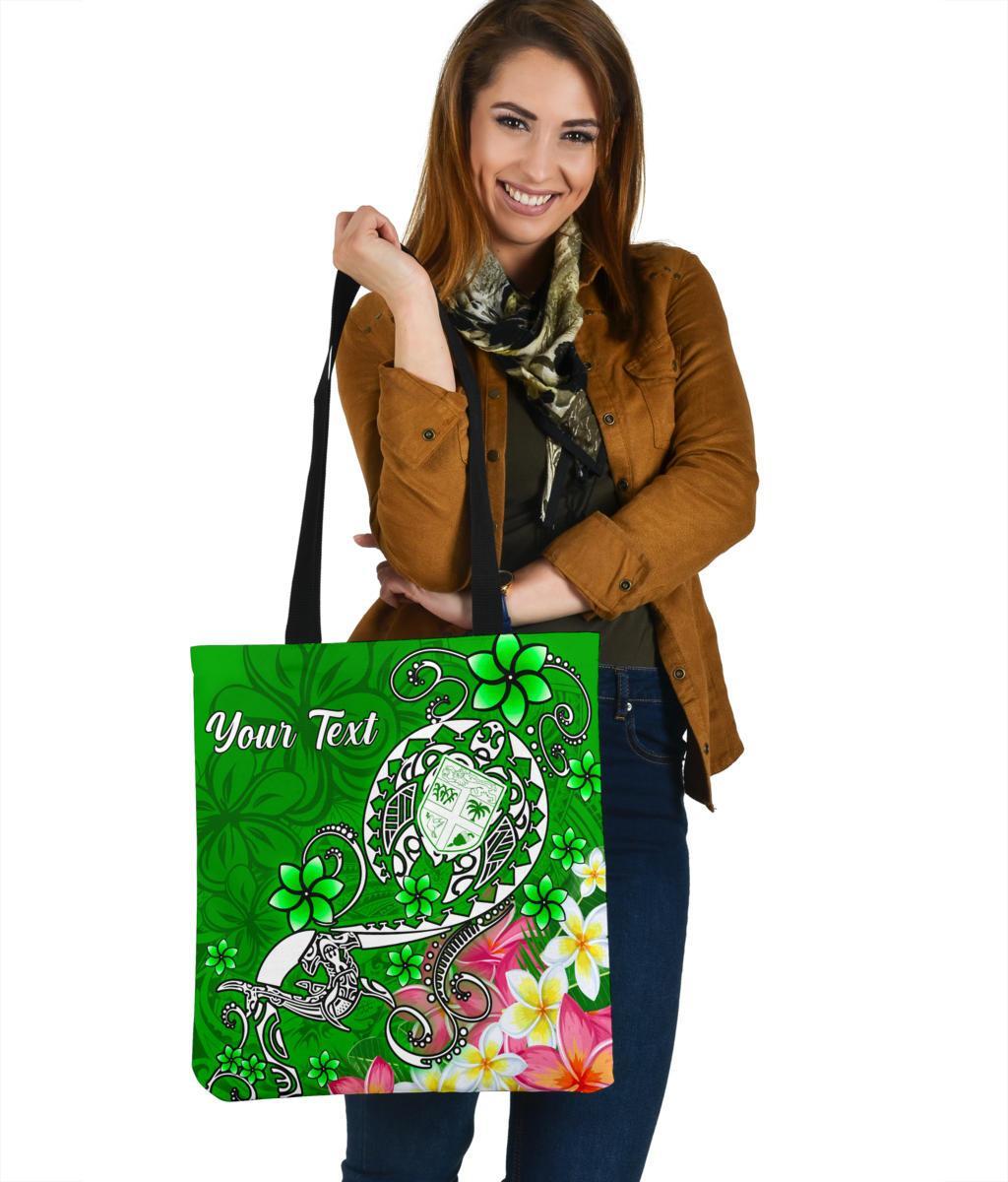 Fiji Custom Personalised Tote Bags - Turtle Plumeria (Green) Tote Bag One Size Green - Polynesian Pride