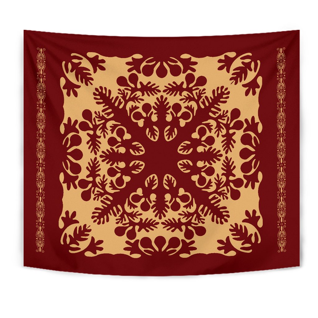 Hawaiian Quilt Vintage Tapestry Wall Tapestry Red - Polynesian Pride
